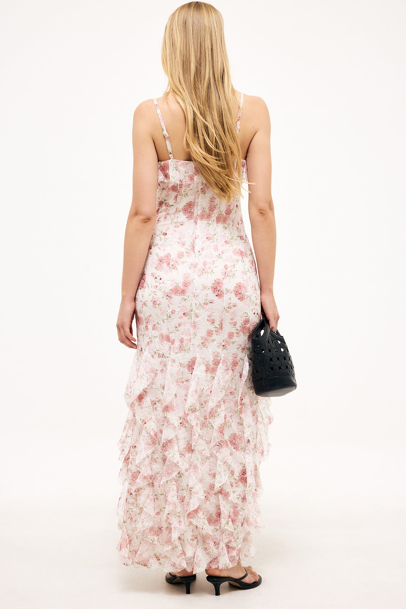 Robe Longue En Dentelle À Volants Floral