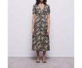 Long Printed Dress With Buttons - Women