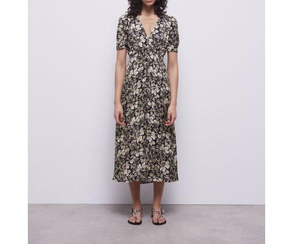 Long Printed Dress With Buttons - Women