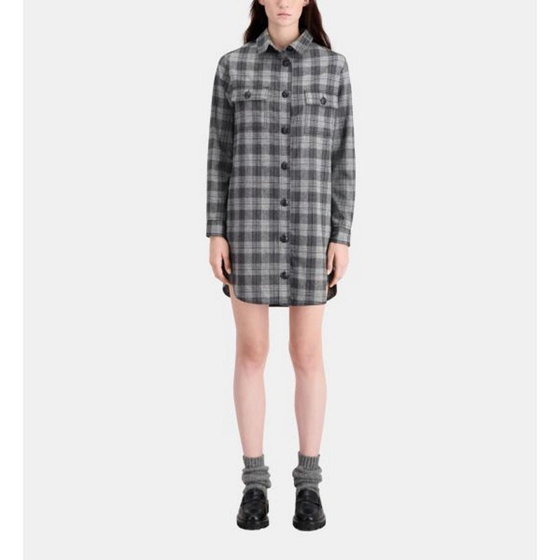 Vestido camisero de lana - Gris - Mujer