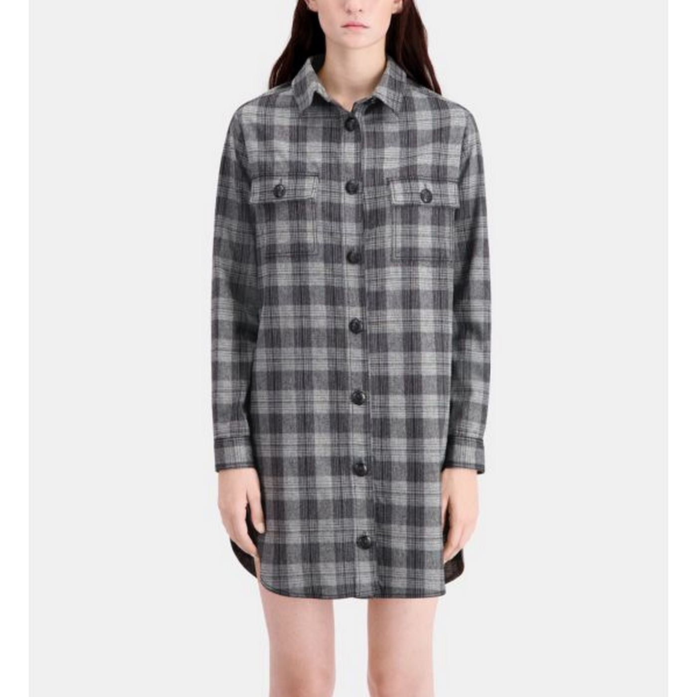 Wool Shirt Dress - Gray - Women