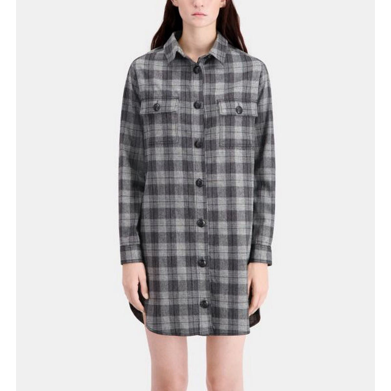 Vestido camisero de lana - Gris - Mujer
