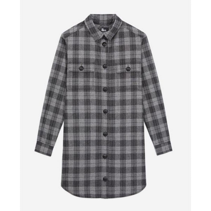 Vestido camisero de lana - Gris - Mujer