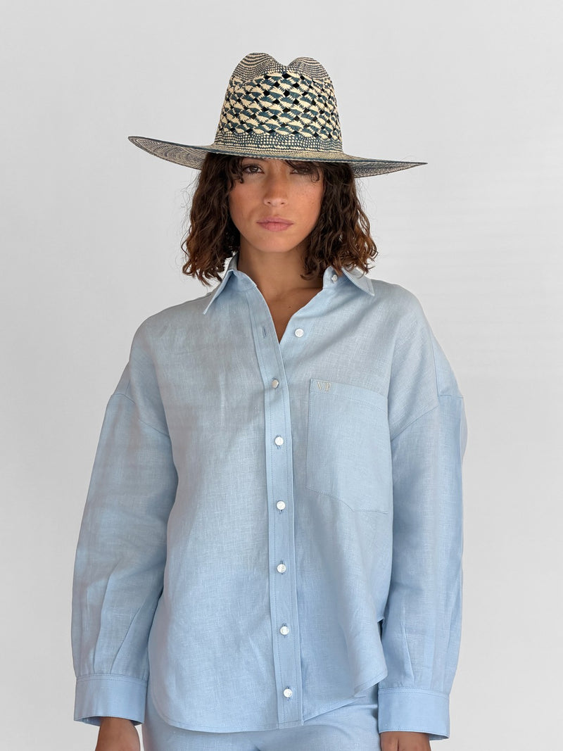 Sombrero de Paja Gabby - Azul Marino Natural