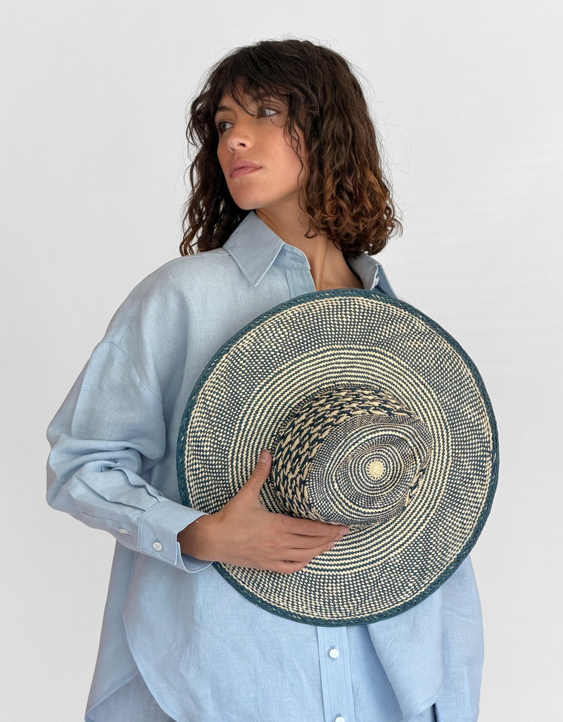 Sombrero de Paja Gabby - Azul Marino Natural