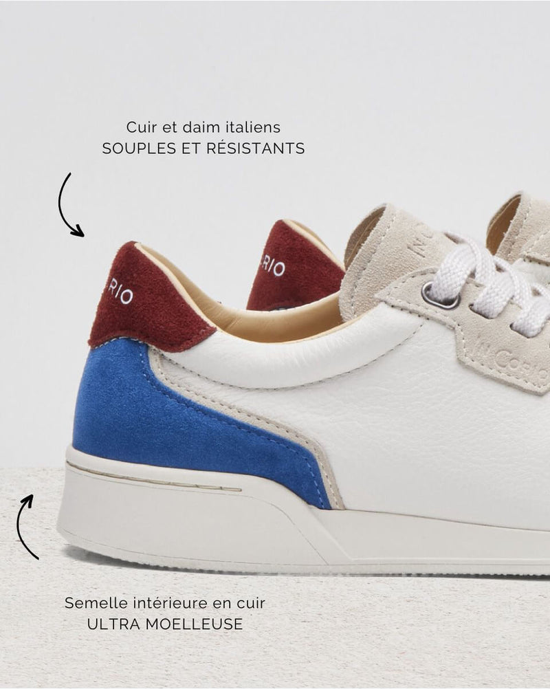 Basket Femme Gabriel - Cuir Et Daim Bleu / Beige / Bordeaux