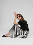 Galvily Stipe Long Skirt Black