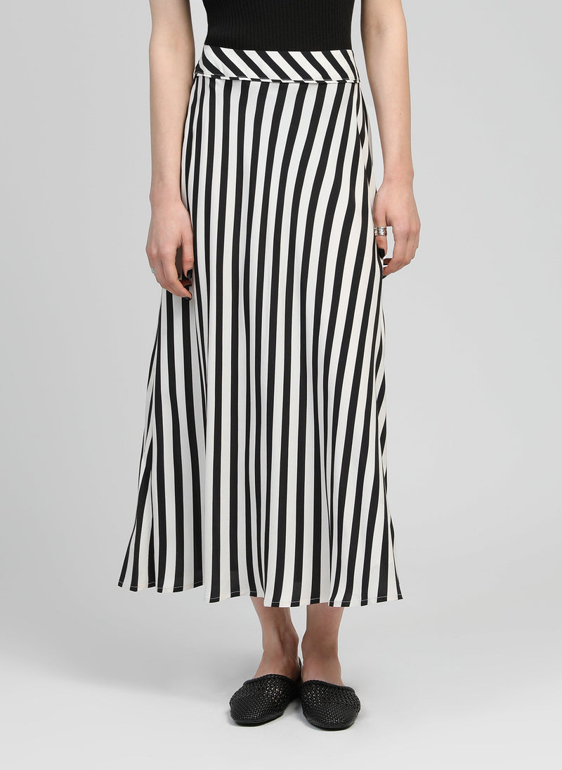 Galvily Stipe Long Skirt Black