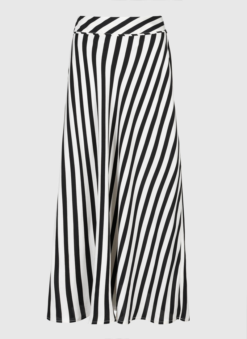 Galvily Stipe Long Skirt Black