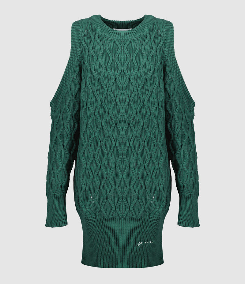 Ganni - Pull Épaules Dénudées Vert - Femme