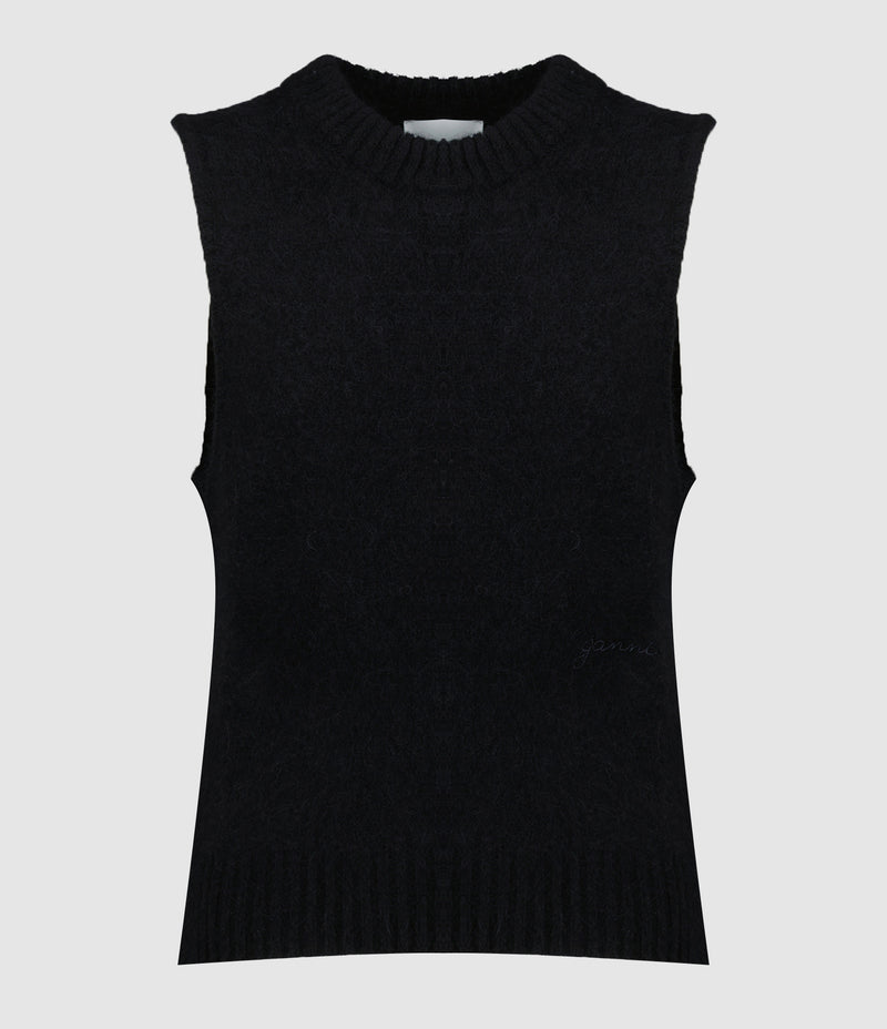 Ganni - Pull Sans Manches O-Neck Noir - Femme