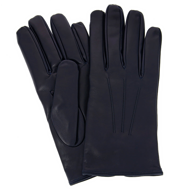 Gants En Cuir D'Agneau Doublure Cachemire - Bleu Marine