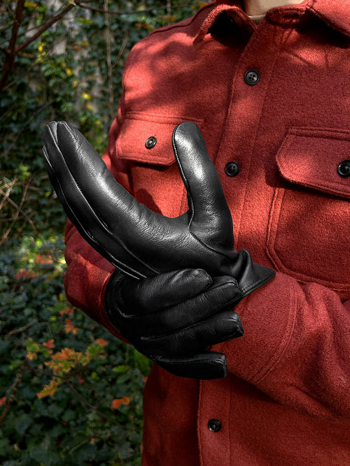 Guantes de piel negra Forro de cachemira - Verde