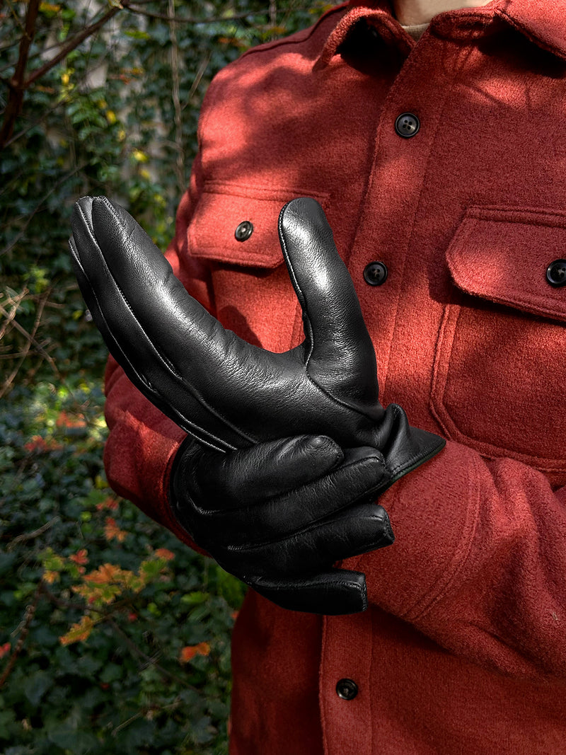 Gants En Cuir Noirs Doublure Cachemire - Verte