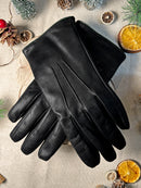 Guantes de piel negra Forro de cachemira - Verde