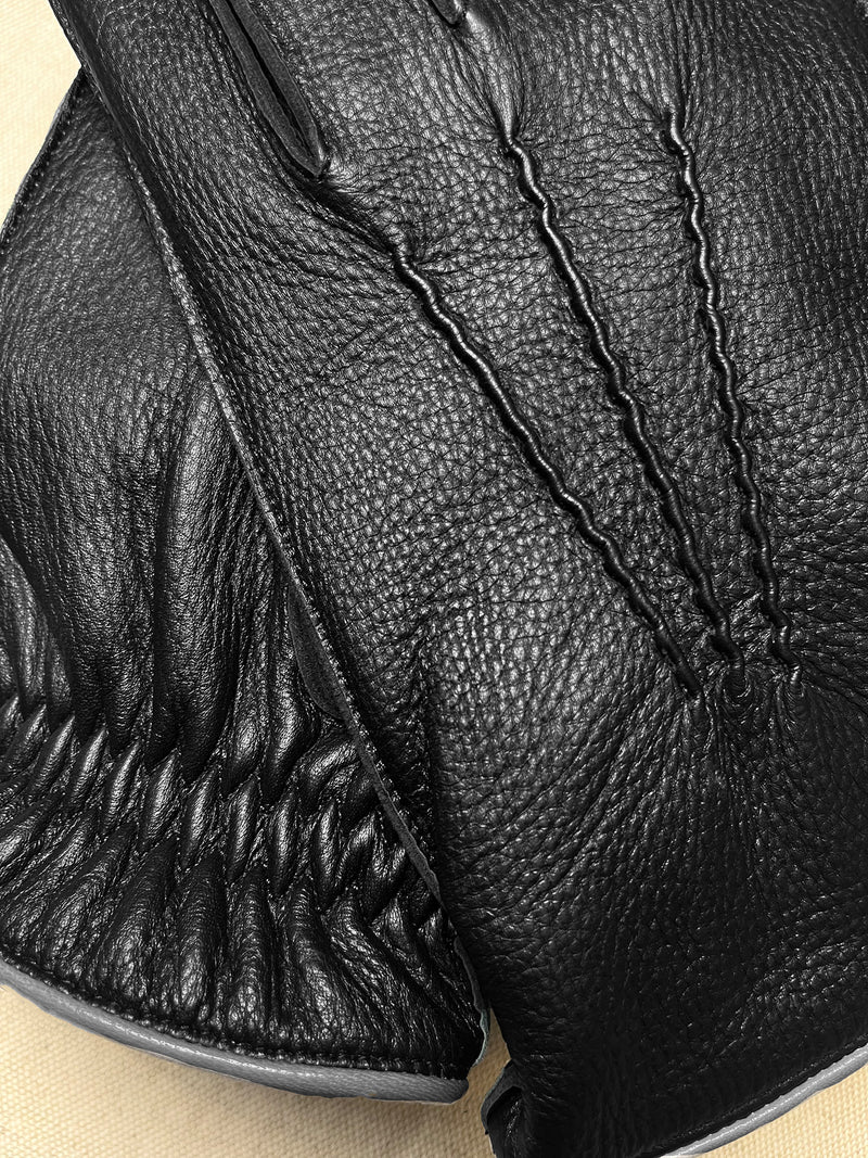 Guantes de piel táctil costura exterior - Negro