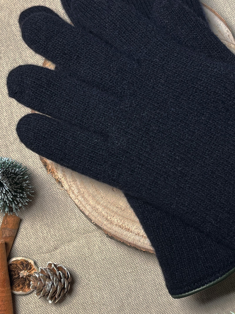 Gants En Laine Doublure Cachemire - Bleu Marine Et Beige