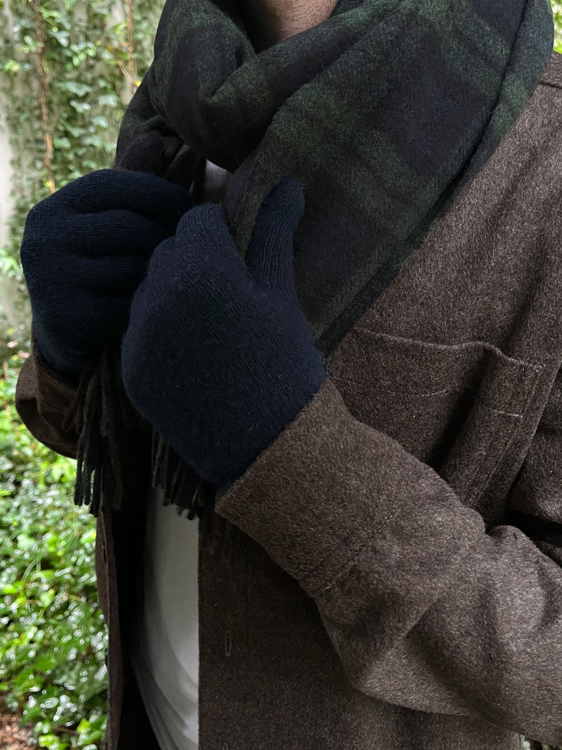 Guantes de lana con forro de cachemira - Azul marino y beige