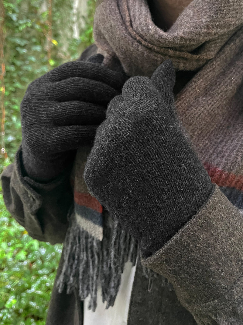 Guantes de lana antracita forrados de cachemira - Gris y beige