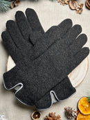 Gants En Laine Anthracite Doublure Cachemire - Gris Et Beige