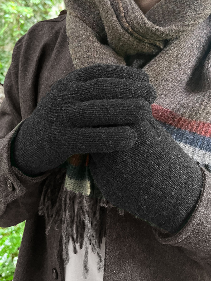 Guantes de lana antracita forrados de cachemira - Gris y beige