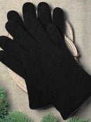 Gants En Laine Noirs Doublure Cachemire - Beige