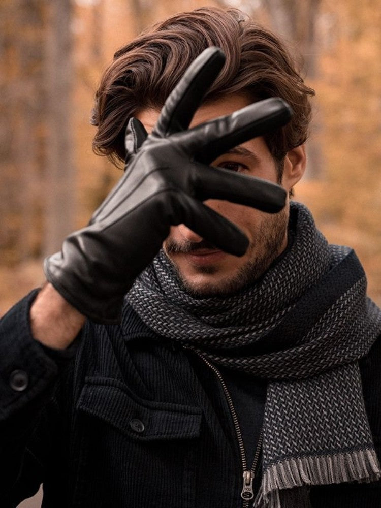 Guantes de piel de cordero Forro de cachemira - Negro