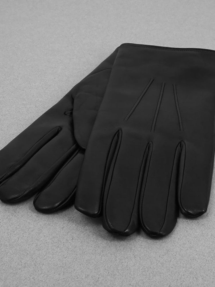 Guantes de piel de cordero Forro de cachemira - Negro