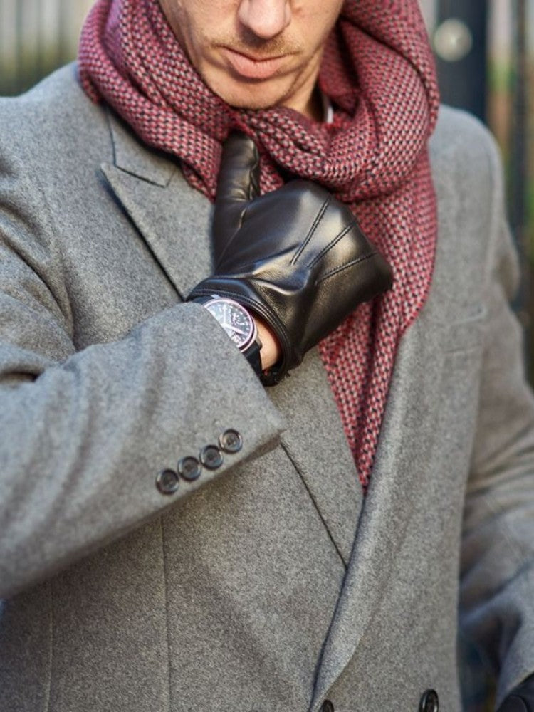 Guantes de piel de cordero Forro de cachemira - Negro