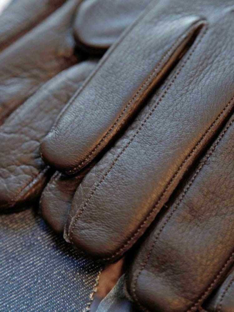 Gants Tactiles En Cuir De Cerf - Marron