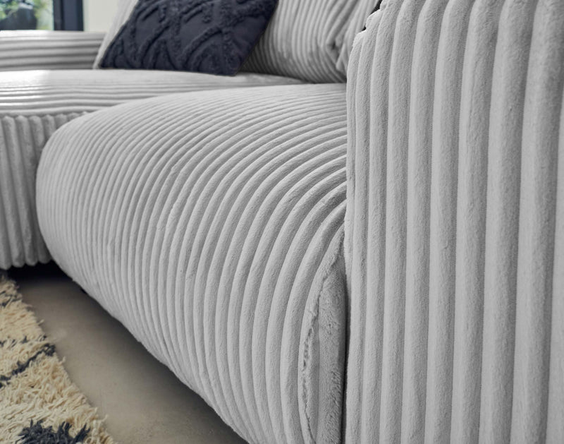 Garance - Canapé D'Angle Réversible - 4 Places - Velours Grosses Côtes - Gris Clair