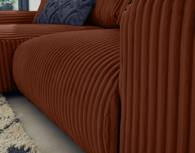 Garance - Canapé D'Angle Réversible - 4 Places - Velours Grosses Côtes - Terracotta