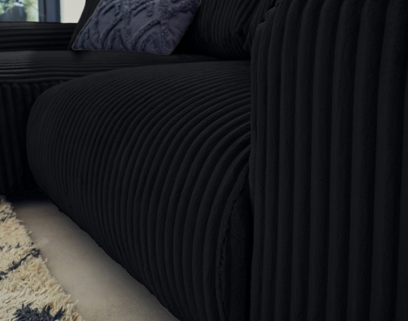 Garance - Canapé D'Angle Réversible - 4 Places - Velours Grosses Côtes - Noir