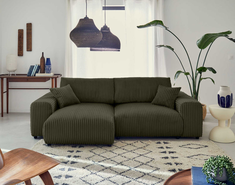 Garance - Canapé D'Angle Réversible - 4 Places - Velours Grosses Côtes - Vert