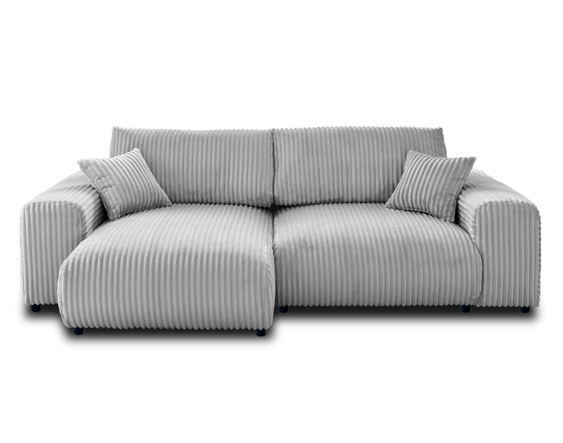 Garance - Canapé D'Angle Réversible - 4 Places - Velours Grosses Côtes - Gris Clair