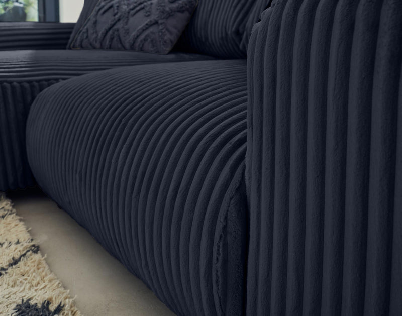 Garance - Canapé D'Angle Réversible - 4 Places - Velours Grosses Côtes - Bleu