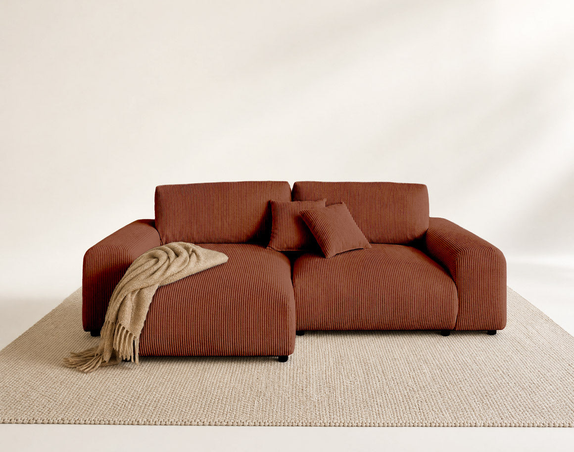 Garance - Divano angolare reversibile 4 posti - Velluto a coste - Terracotta