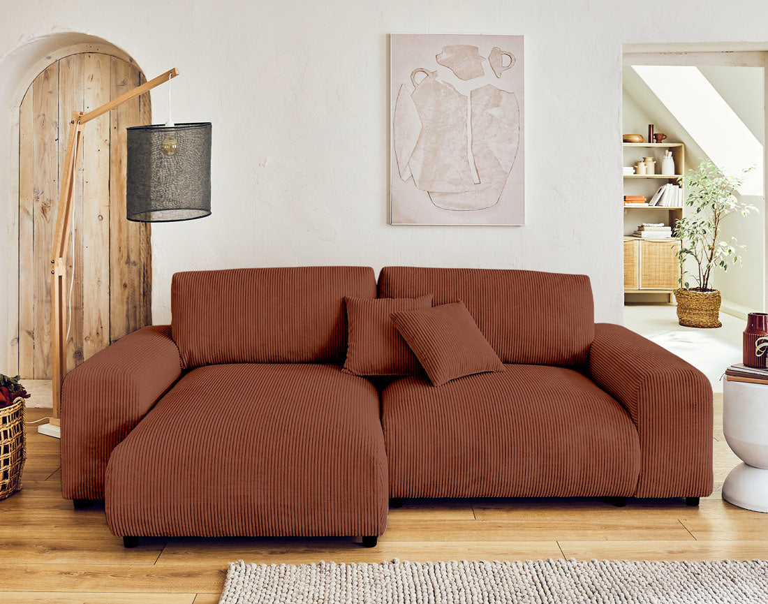 Garance - Divano angolare reversibile 4 posti - Velluto a coste - Terracotta