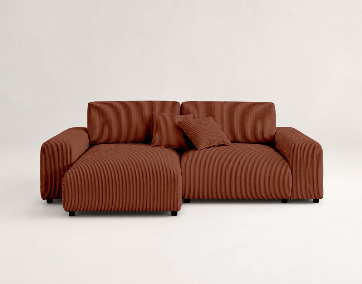 Garance - Divano angolare reversibile 4 posti - Velluto a coste - Terracotta