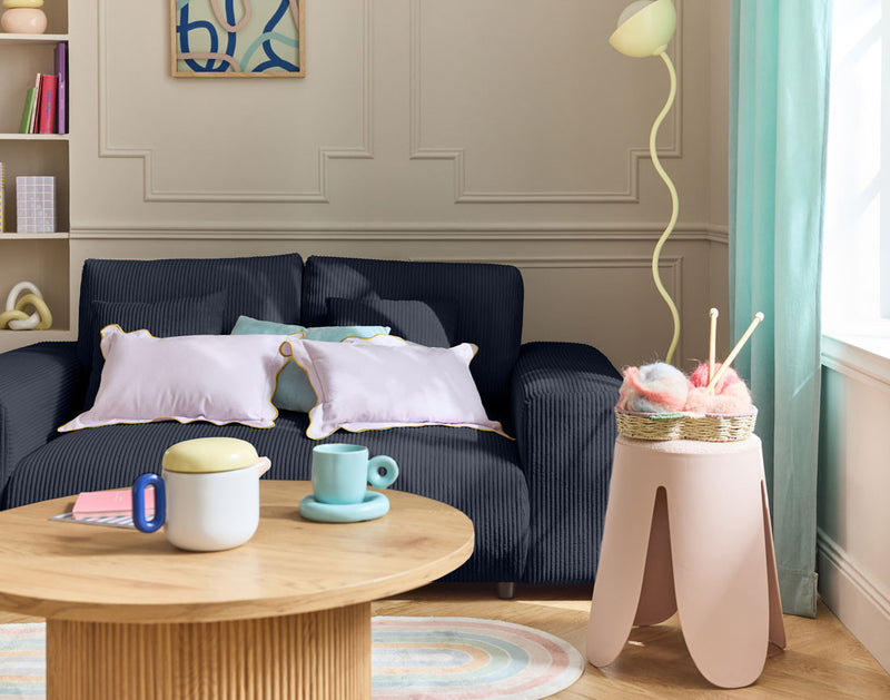 Garance - Canapé Droit - 2 Places - Velours Côtelé - Bleu Nuit