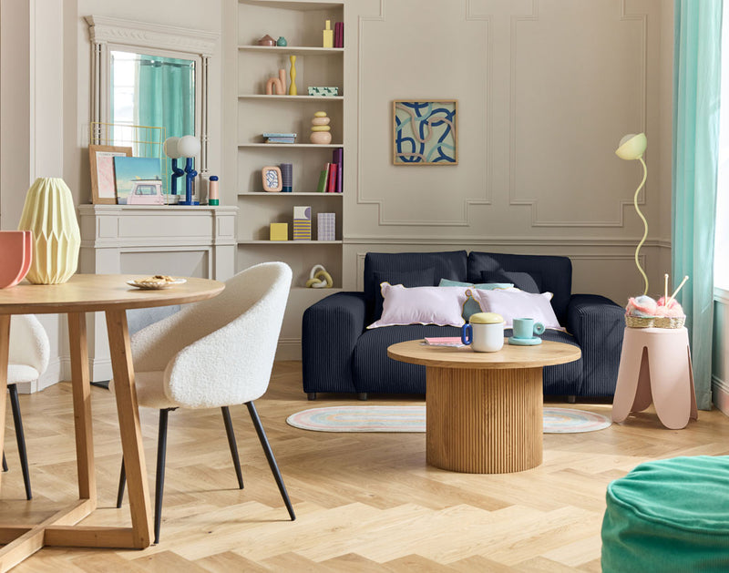 Garance - Canapé Droit - 2 Places - Velours Côtelé - Bleu Nuit