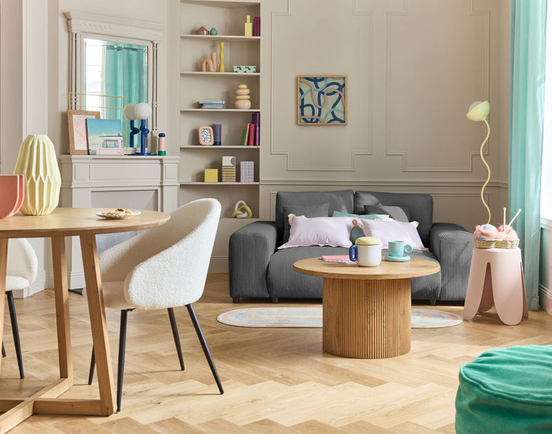 Garance - Canapé Droit - 2 Places - Velours Côtelé - Gris Foncé