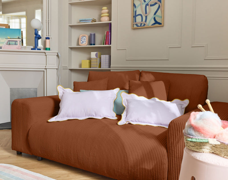 Garance - Canapé Droit - 2 Places - Velours Côtelé - Terracotta