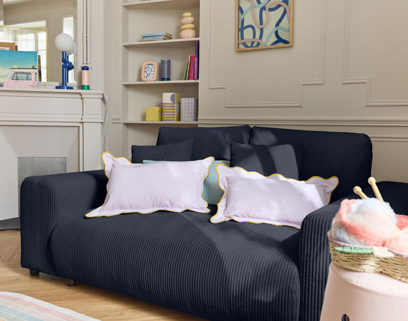 Garance - Canapé Droit - 2 Places - Velours Côtelé - Bleu Nuit