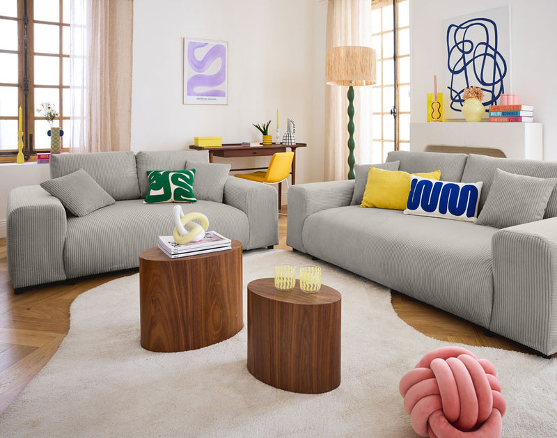 Garance - Sofá Recto - 2 Plazas - Pana - Gris Claro