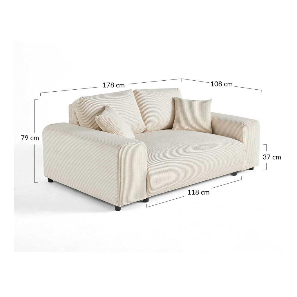 Garance - Canapé Droit - 2 Places - Velours Côtelé - Terracotta