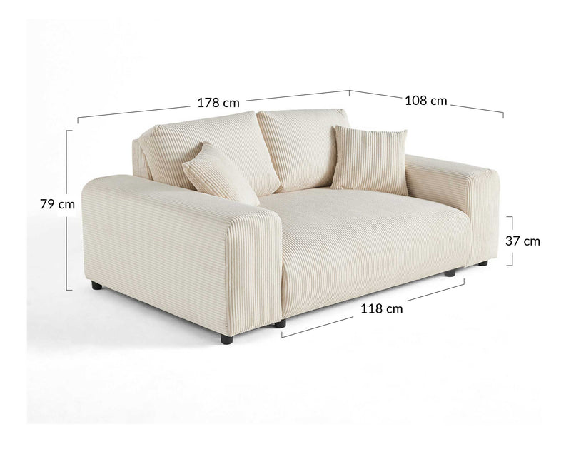 Garance - Sofá Recto - 2 Plazas - Pana - Gris Claro