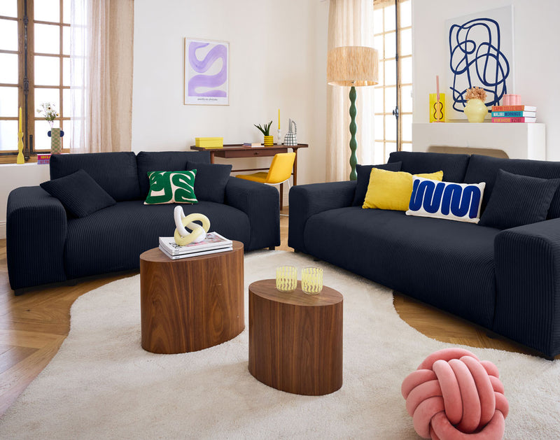 Garance - Canapé Droit - 2 Places - Velours Côtelé - Bleu Nuit