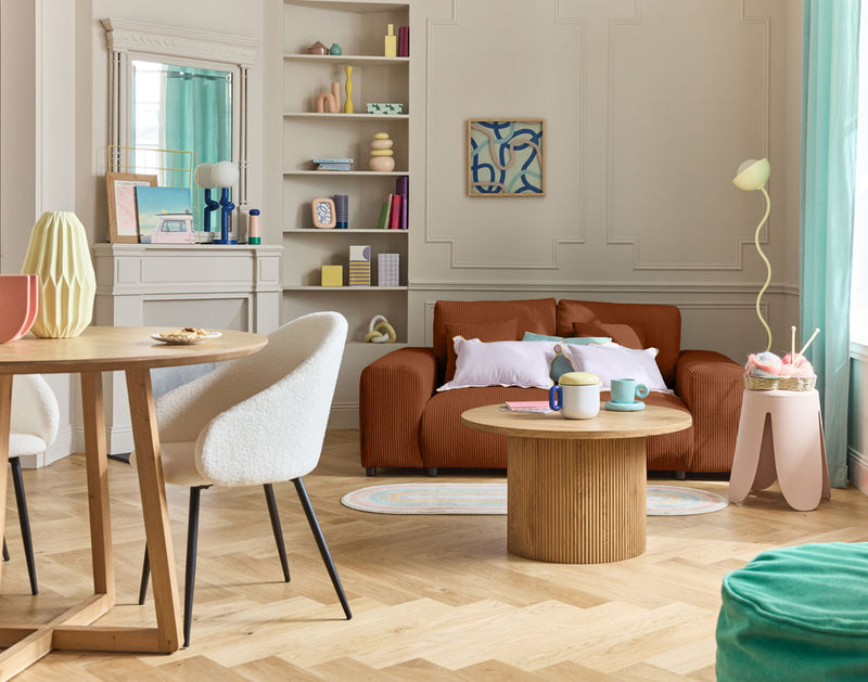 Garance - Canapé Droit - 2 Places - Velours Côtelé - Terracotta