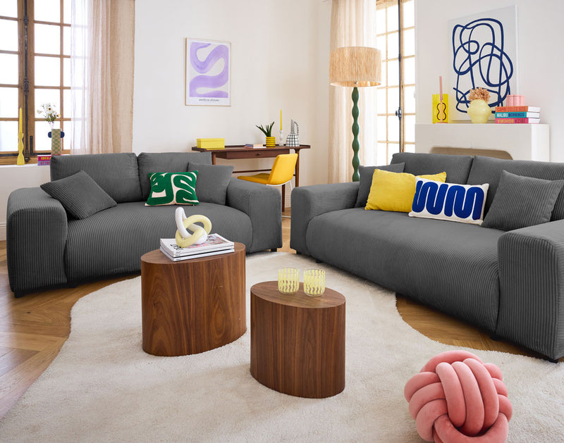 Garance - Canapé Droit - 2 Places - Velours Côtelé - Gris Foncé